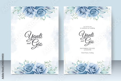 Wedding invitation card template with beautiful floral watercolor
