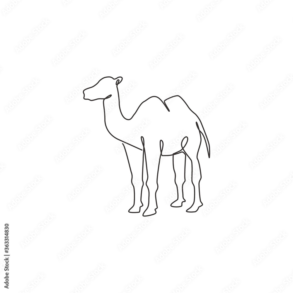One continuous line drawing of Arabian desert camel for livestock ...