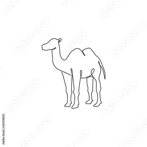 One continuous line drawing of Arabian desert camel for livestock business logo identity. Dromedary animal concept for middle east countries zoo icon. Single line draw design vector illustration