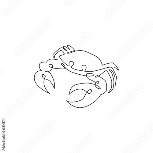 One single line drawing of cute little crab for logo identity. Healthy delicious taste seafood concept for Chinese food restaurant icon. Trendy continuous line draw graphic design vector illustration