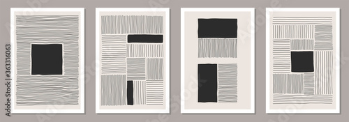 Trendy set of abstract creative minimalist artistic hand drawn composition