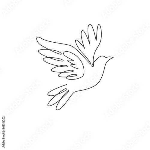 Photographie One single line drawing of adorable elegant fly dove bird for logo identity