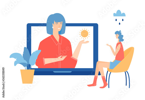 Online psychotherapy concept. Psychological counseling. Vector illustration.