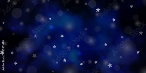 Dark BLUE vector background with circles, stars. Abstract illustration with colorful spots, stars. Texture for window blinds, curtains.