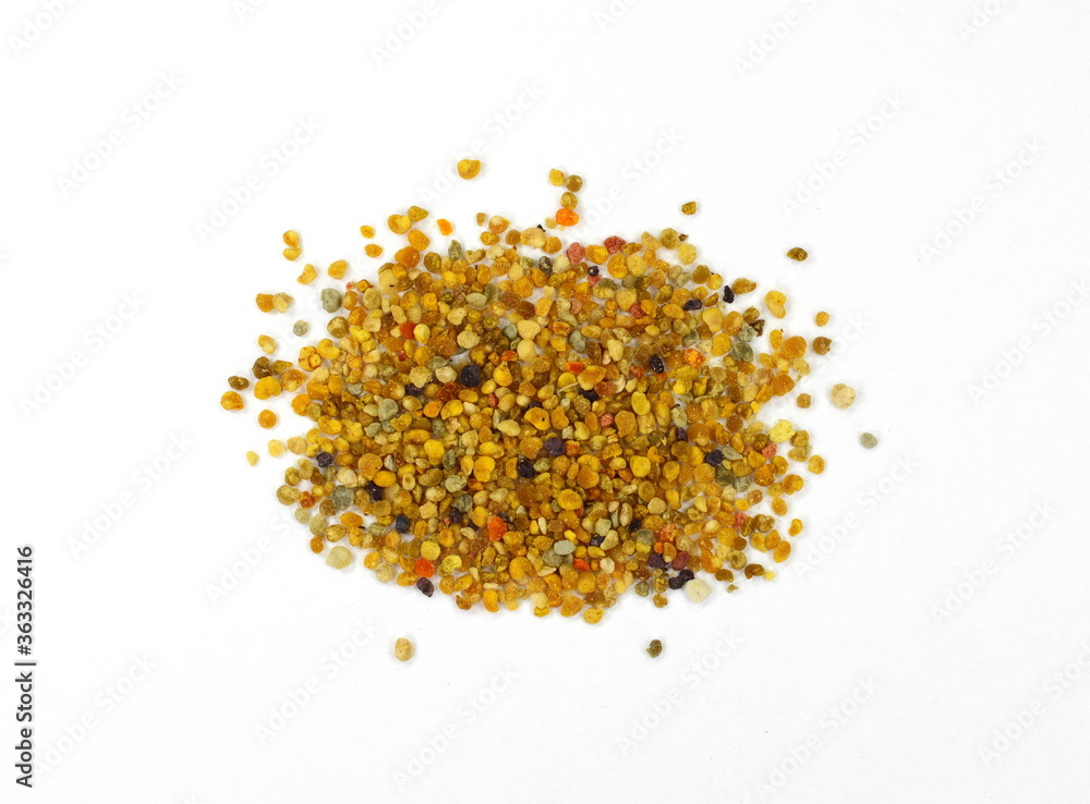 Pile of bee pollen isolated on white. Pile of bee pollen isolated on white.