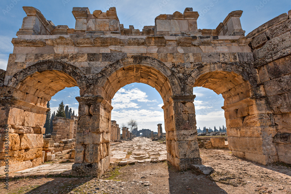 Ruins of Roman city of Hierapolis, Pamukkale, Turkey.