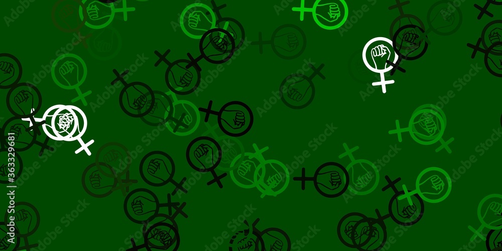 Light Green vector backdrop with woman's power symbols. Light Green vector backdrop with woman's power symbols.