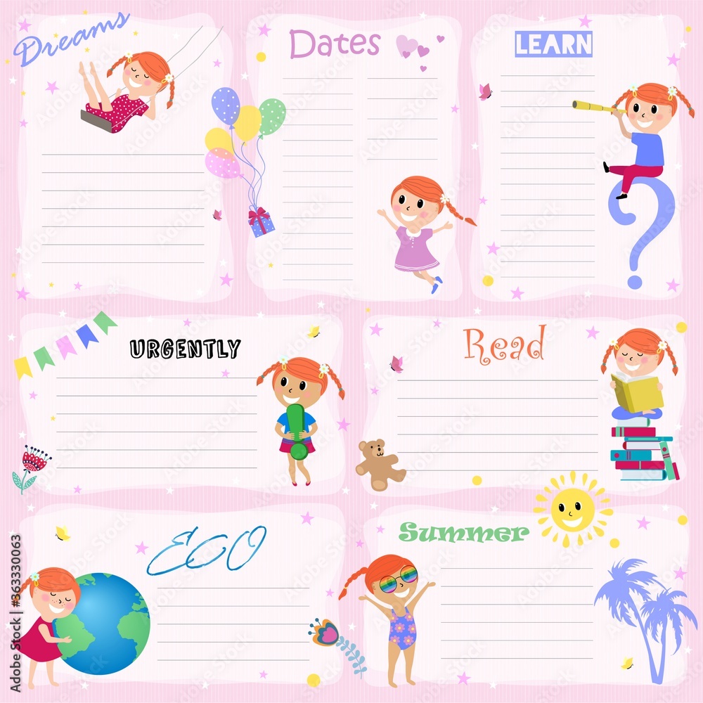 Children's weekly planner . Happy kids vector illustration.