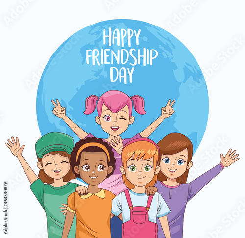 happy friendship day celebration with group of girls