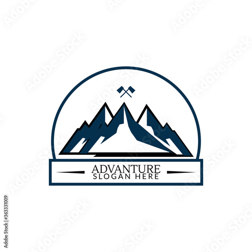 Outdoor equipment template logo vector with mountain silhouette