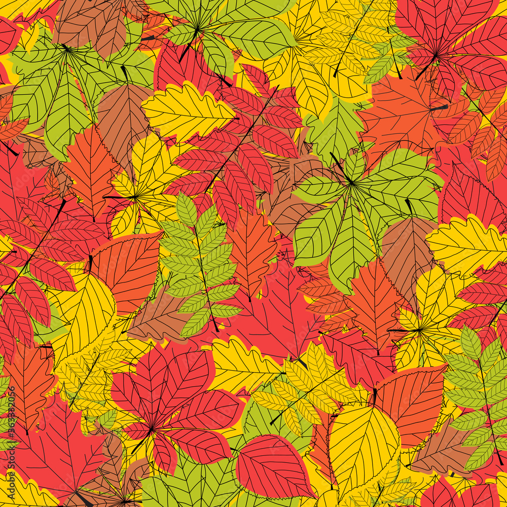 Seamless pattern. Abstract Autumn Leaves Background. Vector Illustration