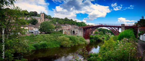 2019 wide shot of the famous Ironbridge in the town of Ironbridge Shropshire. photo