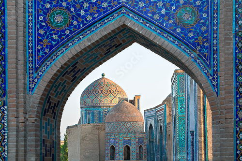 Historical necropolis of Shakhi Zinda in Samarkand, Uzbekistan photo