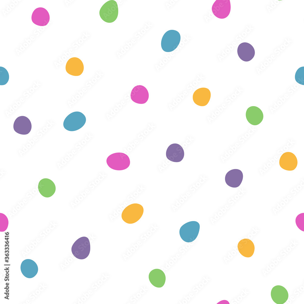Seamless pattern with multi-colored confetti. Vector abstract pattern on a white background. Modern pattern with polka dots. For the design of textiles, wrapping paper, wallpaper.