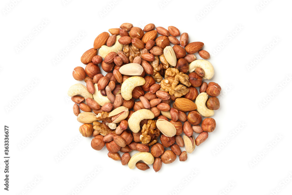 Circle made of different nuts isolated on white background Circle made of different nuts isolated on white background