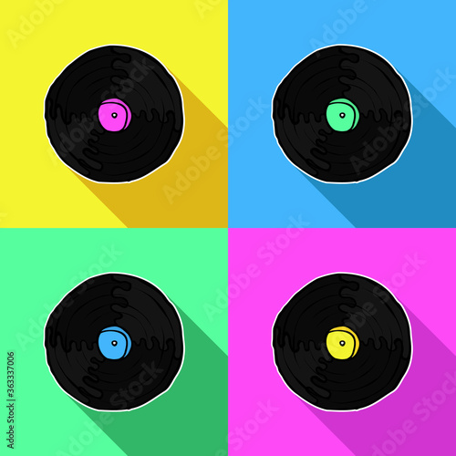 Colorful retro music vinyl pop art illustration