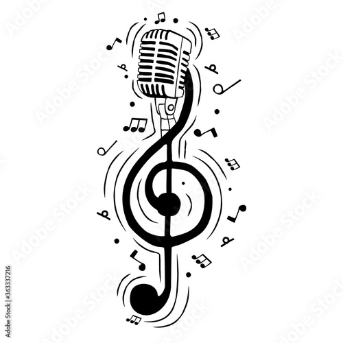 Treble clef music note as musical microphone