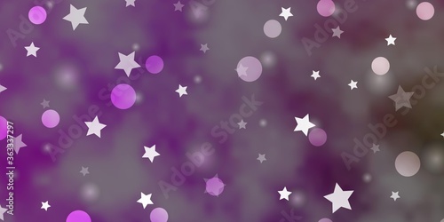 Light Pink, Green vector pattern with circles, stars. Colorful illustration with gradient dots, stars. Pattern for design of fabric, wallpapers.