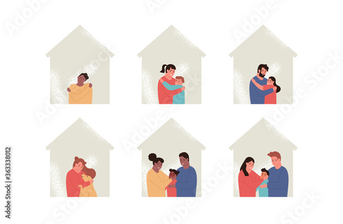 Diverse family and pet house people set