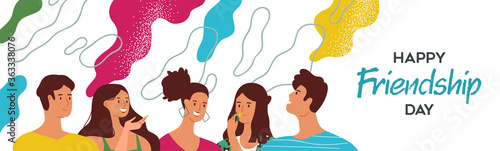 Friendship day banner of happy young friends
