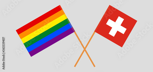 Crossed flags of LGBT and Switzerland