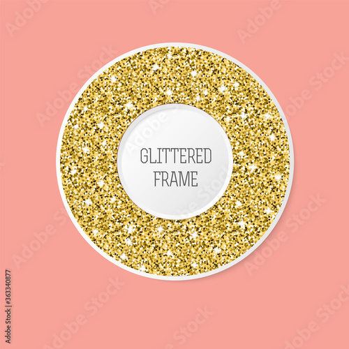 Shiny glittered round frame. Vector design.
