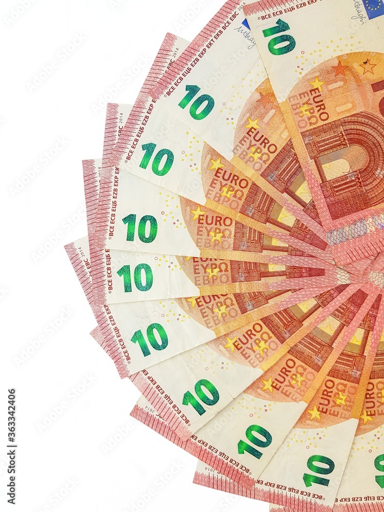 Paper money euro on a white background. View from above. Bribe. Duty. Repayment of the loan. Paper money euro on a white background. View from above. Bribe. Duty. Repayment of the loan.