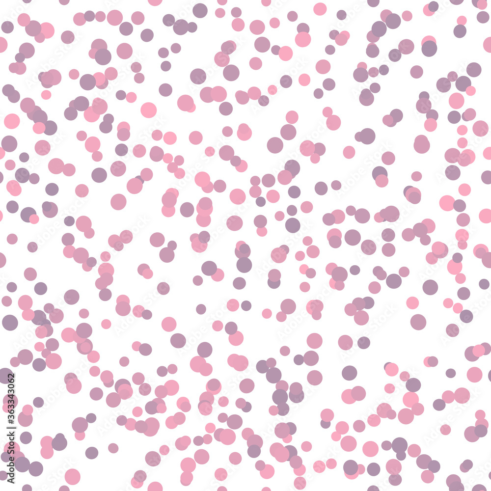 scattered soft pink and purple circle confetti seamless pattern on a white background