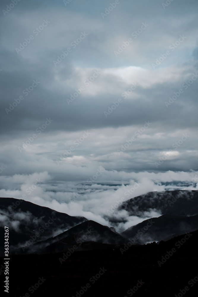 Mysterious and cloudy mountains.