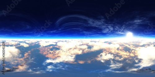 Panorama of clouds, HDRI, environment map , Round panorama, spherical panorama, equidistant projection, panorama 360, flying above the clouds,sky above the clouds, 3D rendering © ustas