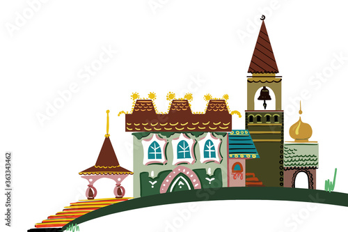animated town with gothic elements minaret and church dome