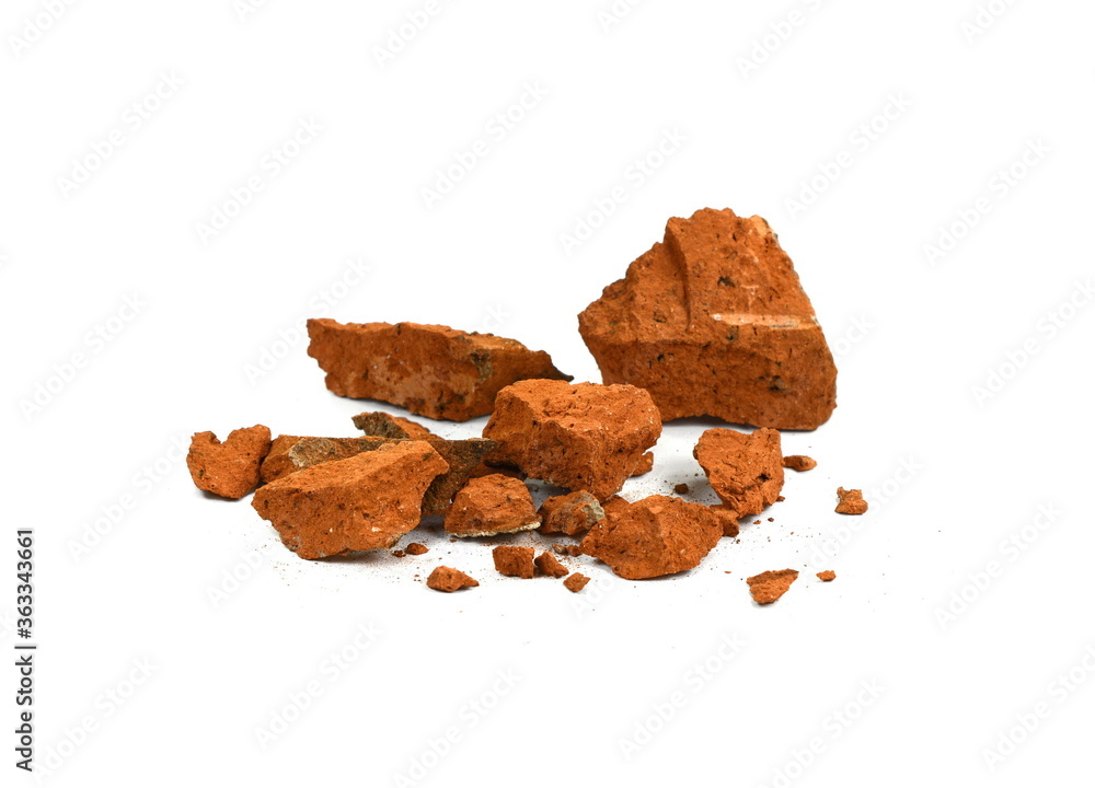 Shattered, broken bricks isolated on white background. Shattered, broken bricks isolated on white background.
