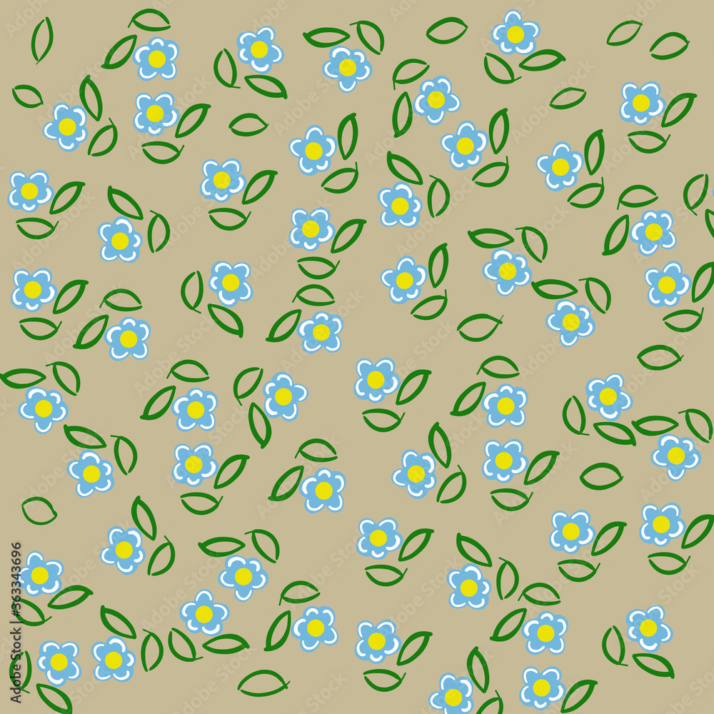 seamless pattern randomly scattered small minimalistic flowers and leaves on linen background seamless pattern randomly scattered small minimalistic flowers and leaves on linen background