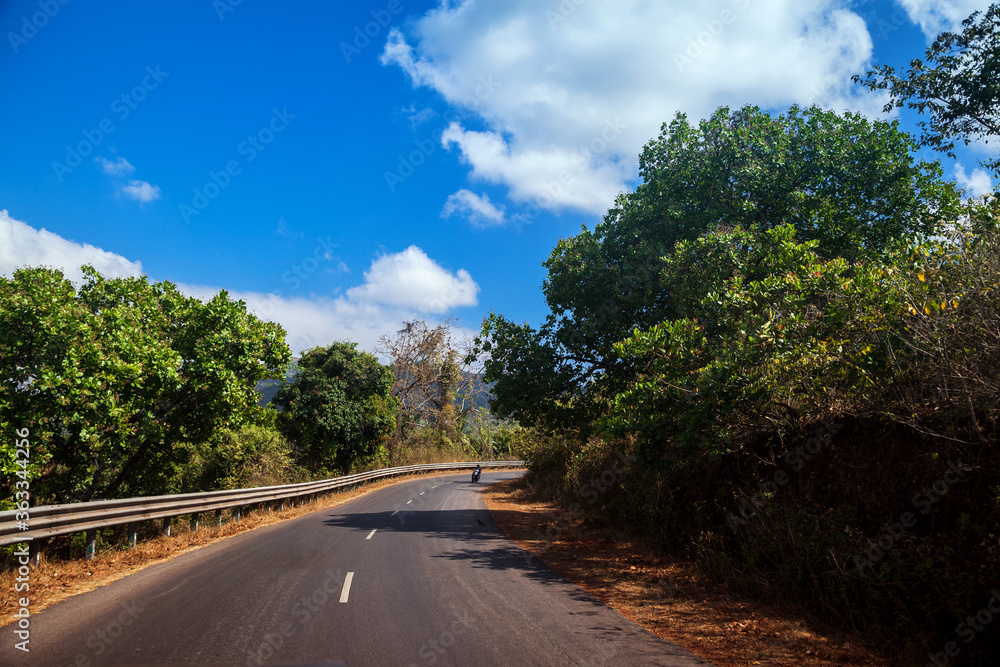 Landscape with the road and mountains view in South Goa