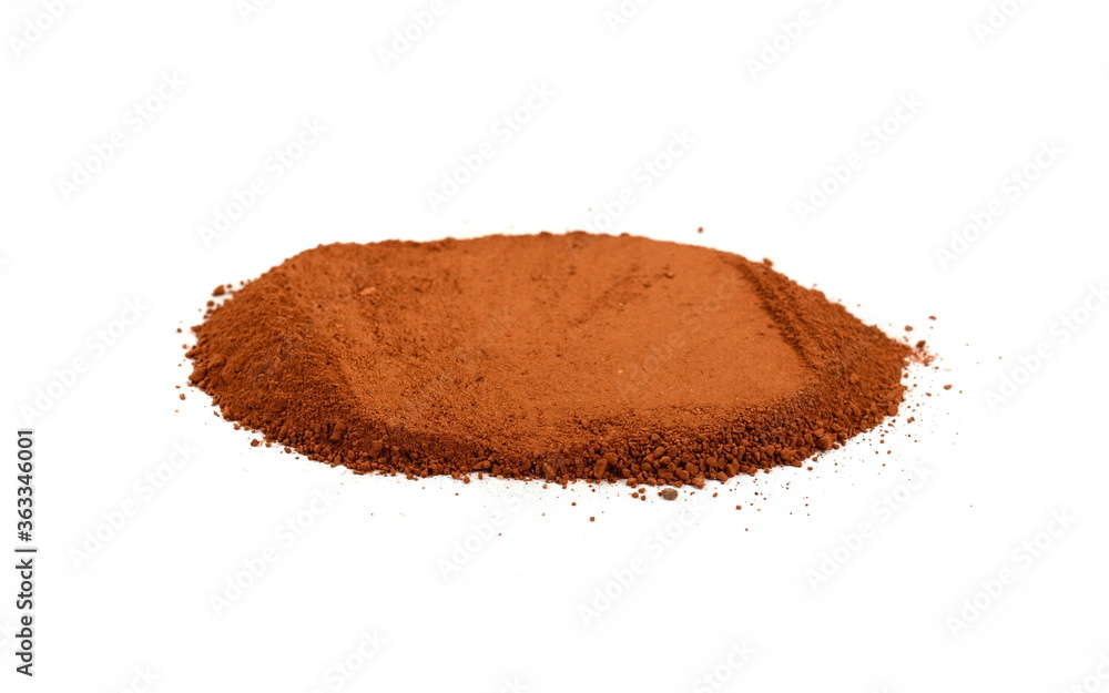 Pile of Red dirt (soil) on white. Heap of Red dry clay isolated on white background. Ochre, also spelled ocher, a natural yellow earth pigment. Pile of Red dirt (soil) on white. Heap of Red dry clay isolated on white background. Ochre, also spelled ocher, a natural yellow earth pigment.