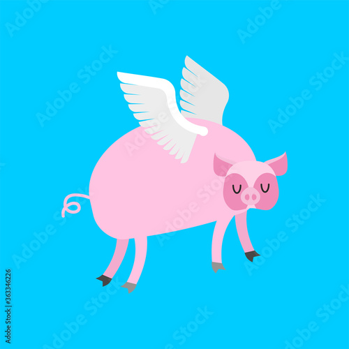 Flying pig cartoon. Piglet with wings. vector illustration