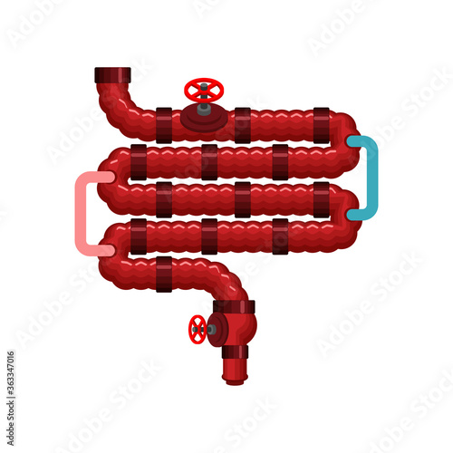 Metal Esophagus and rectum. Robot Human anatomy. Robotic Gastrointestinal tract Internal organs.  Artificial organ. Cybernetics future. Cyborg Esophagus