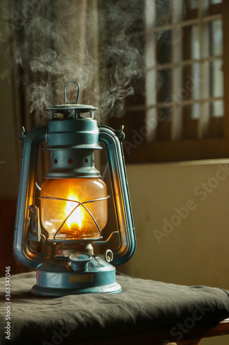 a petromax lamp lighted with fire.