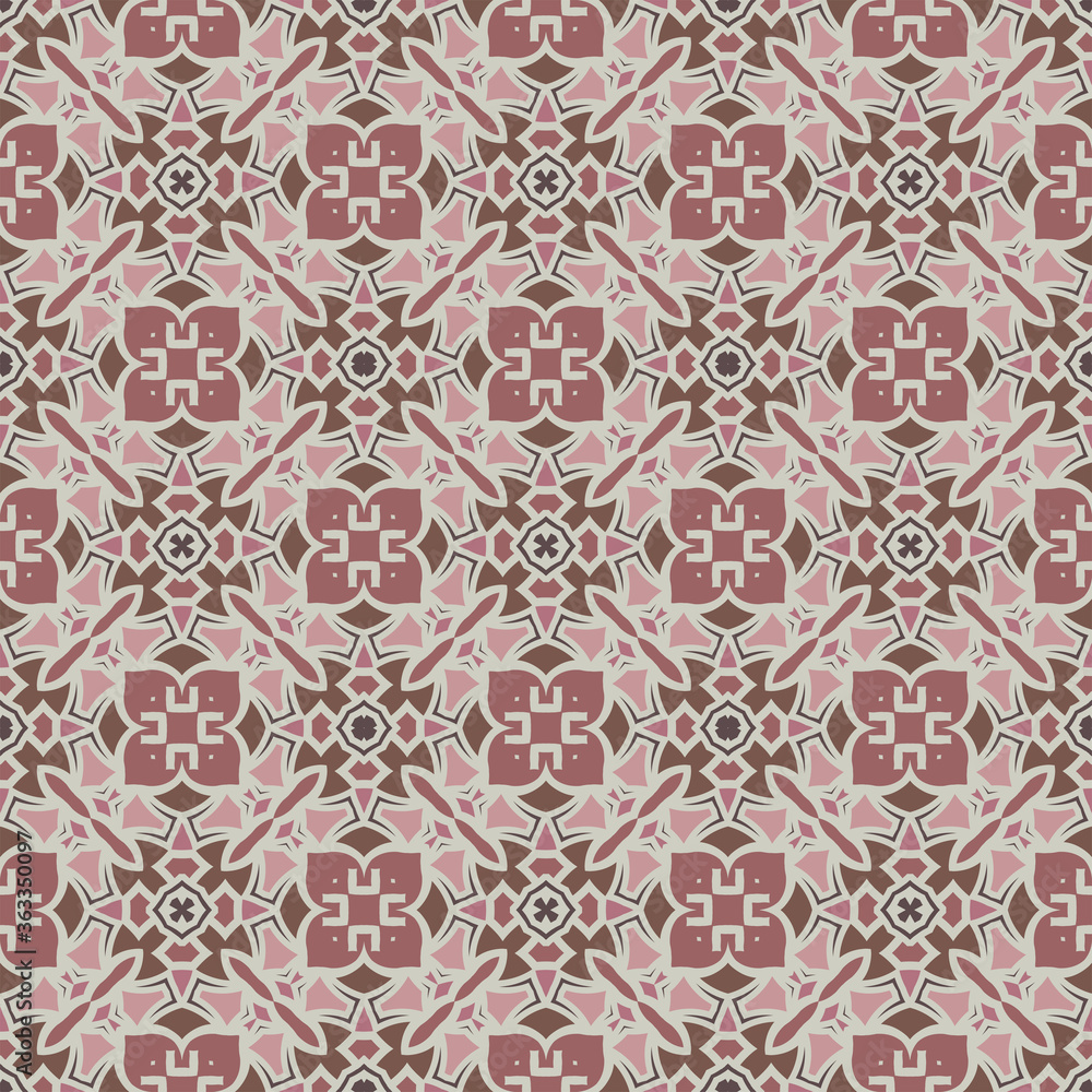 Creative color abstract geometric pattern in pink and gold, vector seamless, can be used for printing onto fabric, interior, design, textile, carpet, pillows.