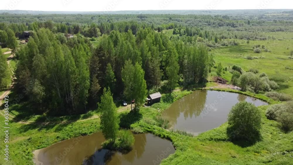 Drone Pond forest Edge Sky Reflected in Brown Water Drone Pond forest Edge Sky Reflected in Brown Water