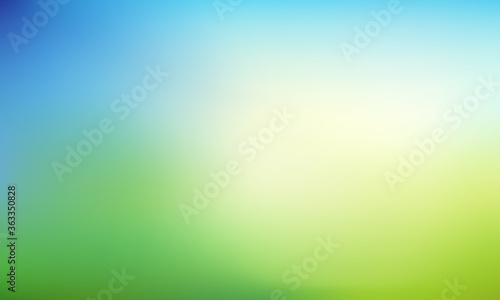 Abstract nature blurred background. Green gradient backdrop with sunlight. Ecology concept for your graphic design, banner or poster. Vector illustration