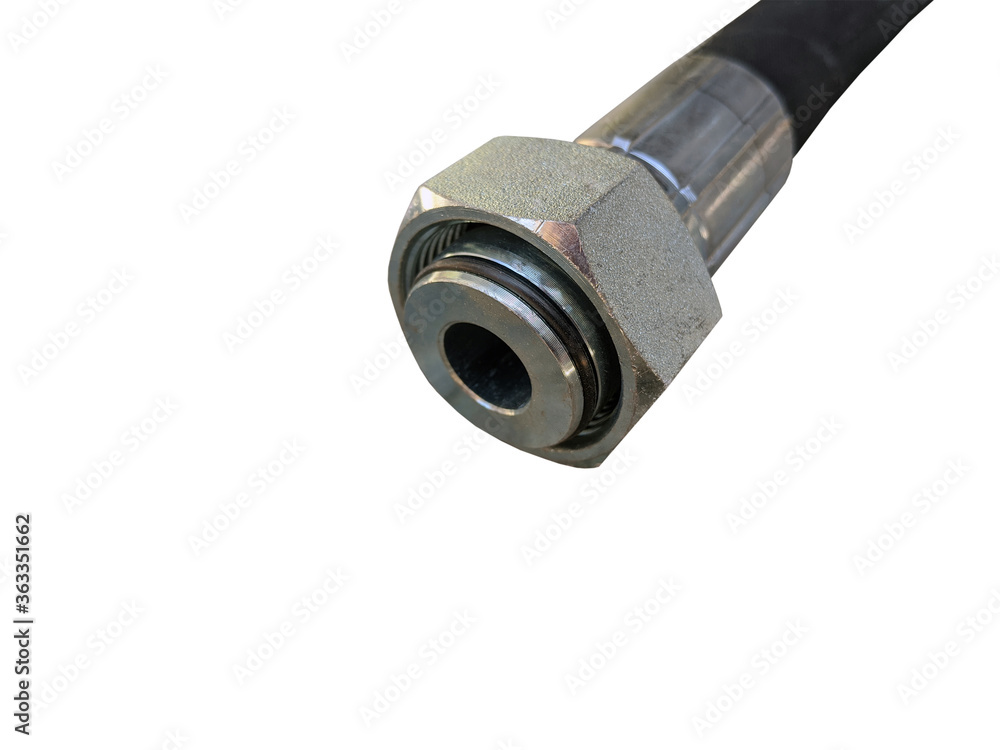 Hydraulic high pressure hose isolated on the white background. New spare parts. Hydraulic high pressure hose isolated on the white background. New spare parts.
