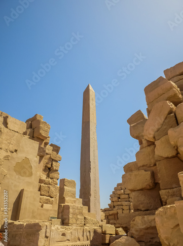 Anscient Temple of Karnak in Luxor - Ruined Thebes Egypt. Ancient obelisk