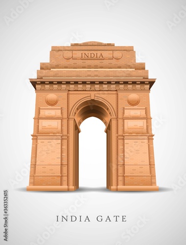  Indian Gate in Delhi isolated on white. war memorial design. vector illustration