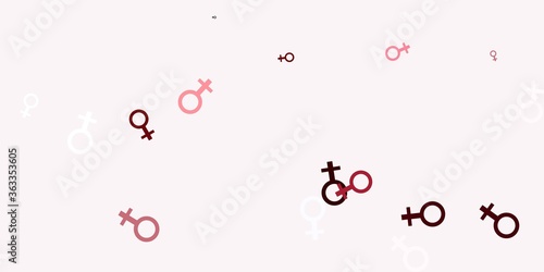 Light Pink, Red vector backdrop with woman's power symbols.