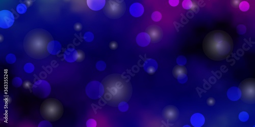 Dark Pink, Blue vector background with circles, stars. Colorful illustration with gradient dots, stars. Design for posters, banners.