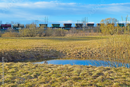 View of a freight train on the horizon