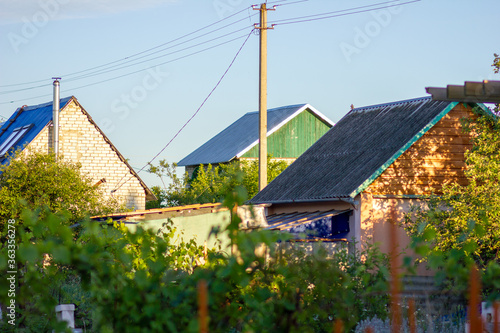 Wallpaper Mural The roofs of country houses, outbuildings and power lines in the village. Rural landscape. Life in a modern village.  Torontodigital.ca