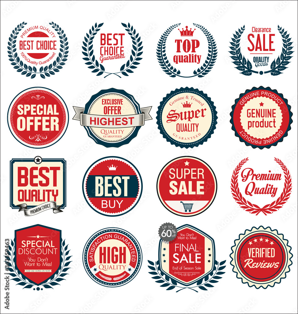 Retro vintage sale badges and labels collection 