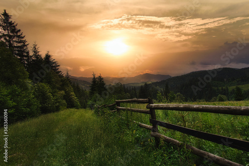 Sunset in the mountains. Mountain path for walking  hiking  sports and recreation